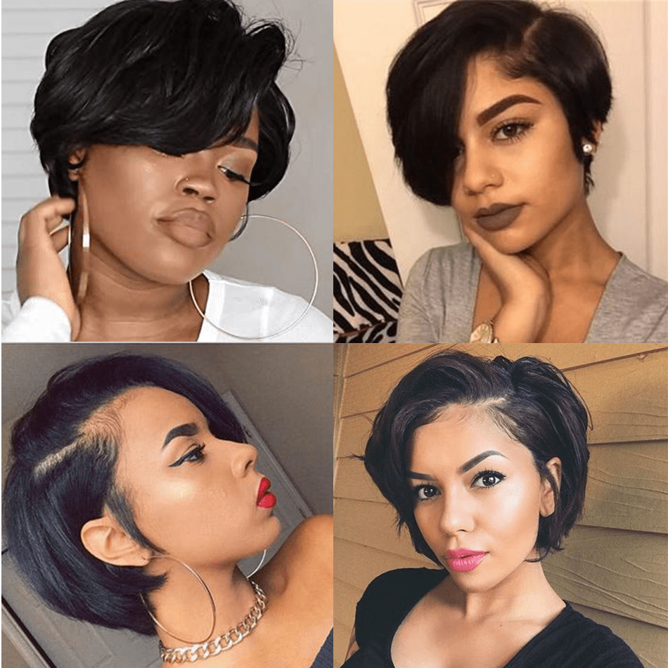 Raw peruvian virgin hair Pre Plucked Short Human Hair Wigs With Baby Hair Ombre 1b/30 Short Pixie Cut Wigs