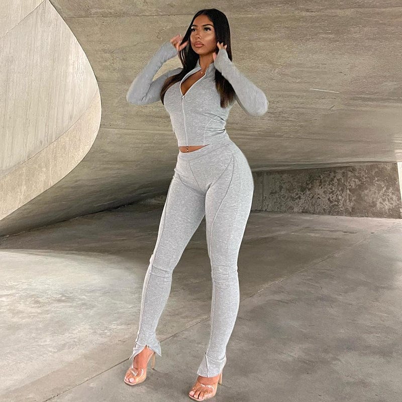 Ready To Ship Fall Fashion Blank Logo Long Sleeve Sexy 2 Piece Sets Custom Women Tracksuit