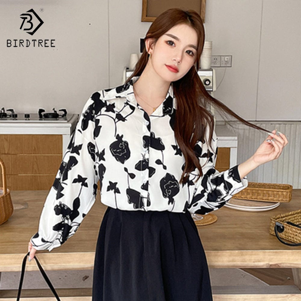 Real Shot 2022 Early Autumn New French Retro Fashion Loose And Lazy Temperament Rose Print Long Sleeved Shirt Women T288091X