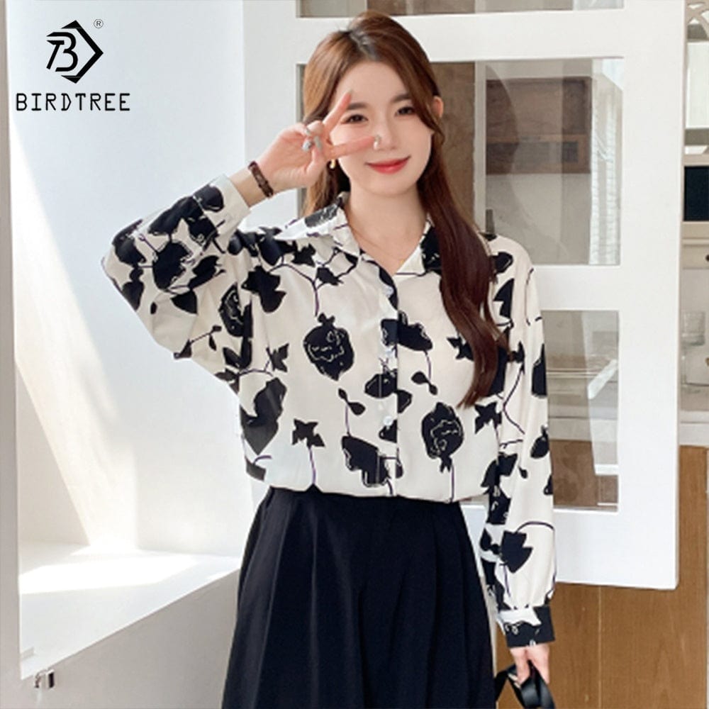 Real Shot 2022 Early Autumn New French Retro Fashion Loose And Lazy Temperament Rose Print Long Sleeved Shirt Women T288091X