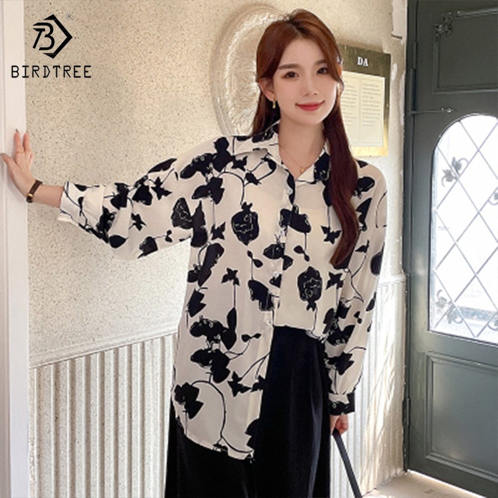 Real Shot 2022 Early Autumn New French Retro Fashion Loose And Lazy Temperament Rose Print Long Sleeved Shirt Women T288091X