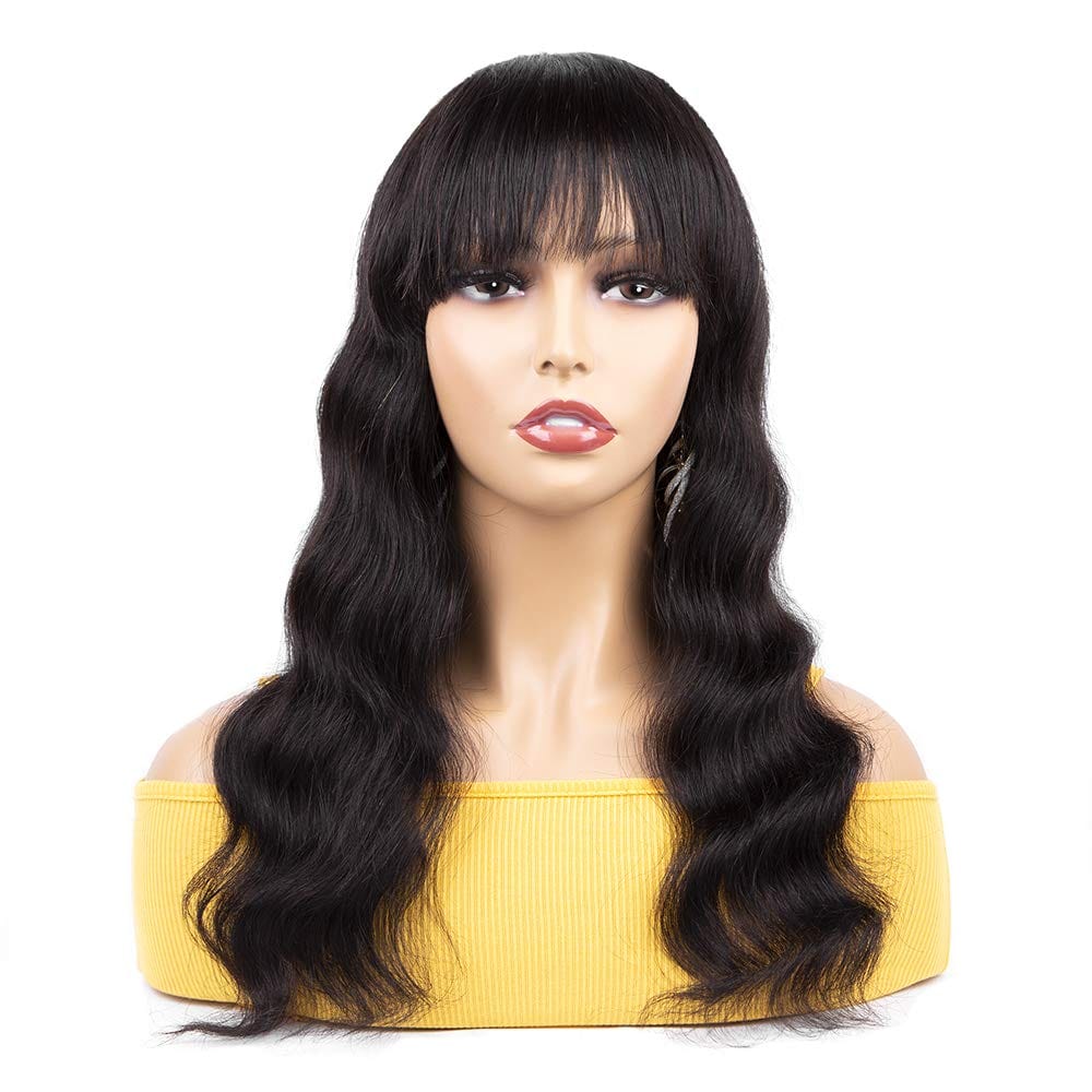 Rebecca None Lace Wigs Remy Human Hair Non lace front Glueless Machine Made Wigs Body Wave Human Hair Wigs with Bangs