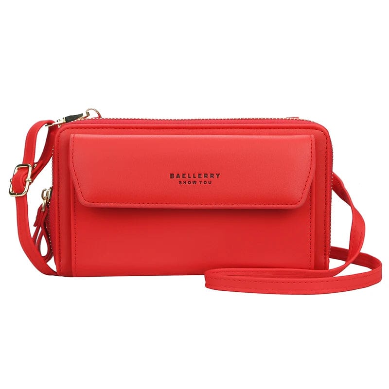 Red New Style Korea Fashion Women Phone Bag With Zipper Diagonal Cross Bag Phone Wallet With Shoulder Strap