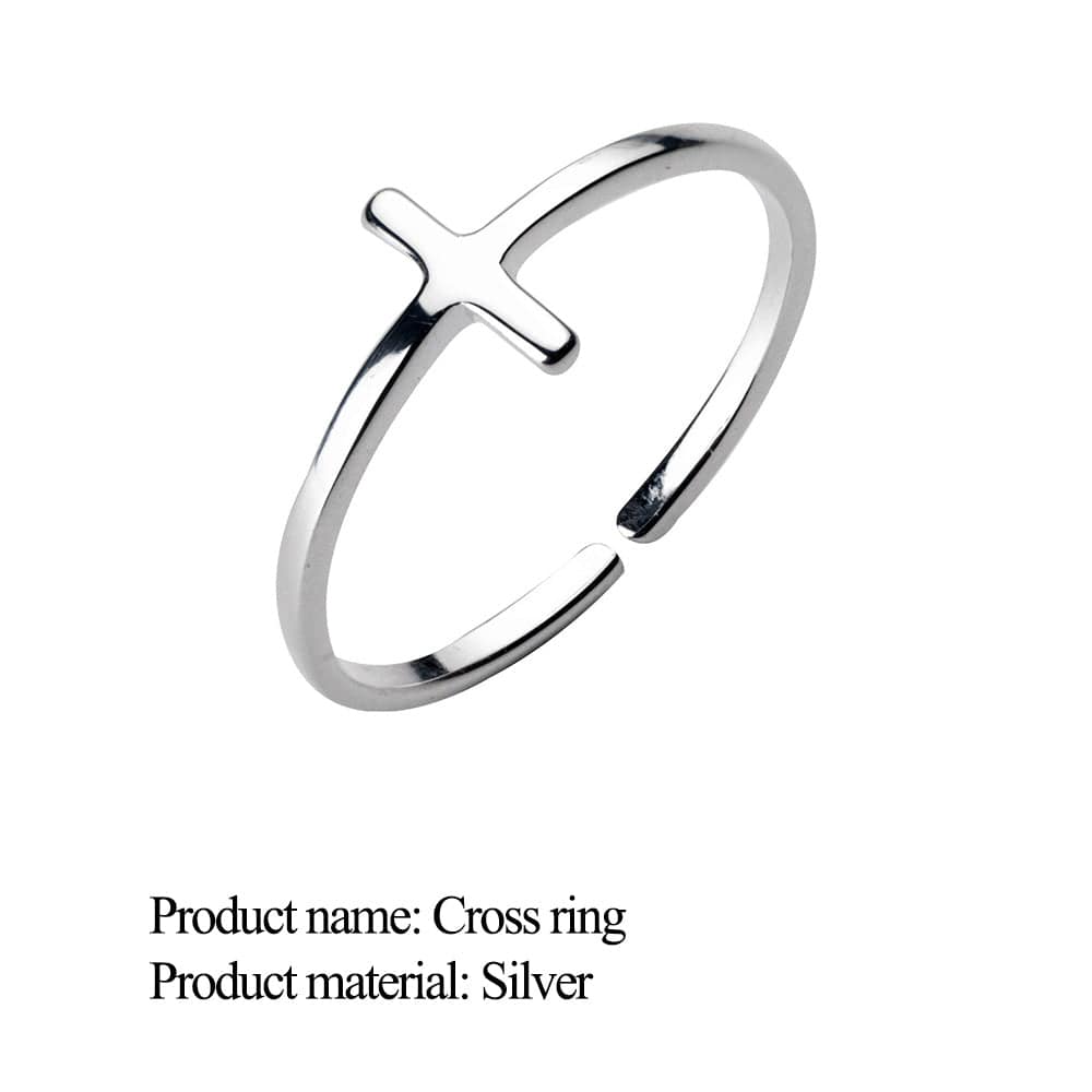 Resizable / Women Ring / silver Personality Jewelry Jesus Cross Adjustable Ring Fashion Jewelry 925 Sterling Silver Rings