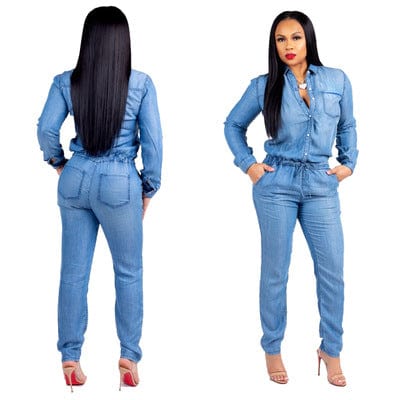 Retail Fast Shipping New Fashion Strap Jeans Women Summer Denim Slim Casual jumpsuit