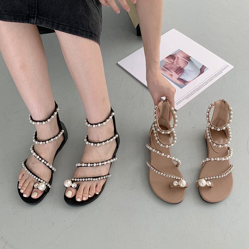 Rome Fashion Thong Solid Flat with Sewing 2022 New Leisure Striped Ankle-Wrap Hollow out Classics Sandal 35-42 Women's Shoes