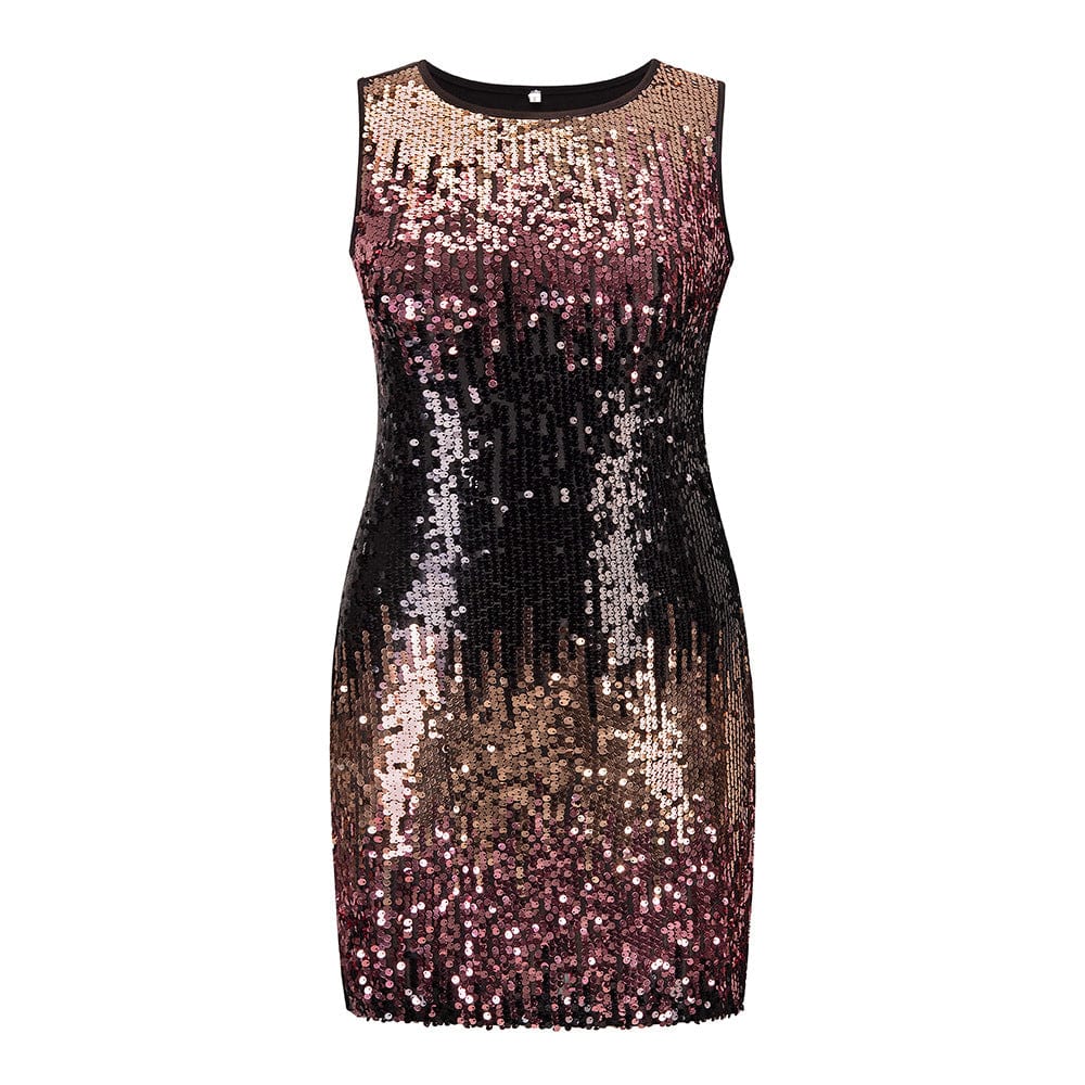 S / 1 Summer Crystal Sequins Party Dress Women Sleeveless O-Neck  Slim Mini Sexy Club Evening Dress