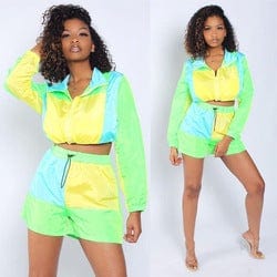 S / 1 Two piece set women clothing	patchwork Crop Top sport women Pant Tracksuit