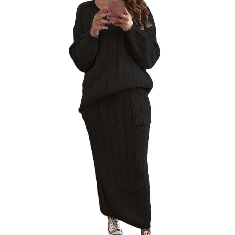 S-5XL Plus Size Women Clothing Lady Sweater 2 Pieces Set Casual Oversized Cable Knit Two Piece Sweater Skirt Dress Set Women