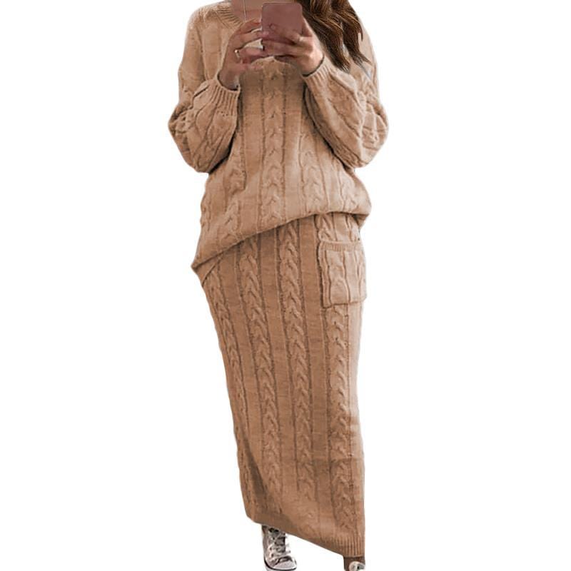 S-5XL Plus Size Women Clothing Lady Sweater 2 Pieces Set Casual Oversized Cable Knit Two Piece Sweater Skirt Dress Set Women