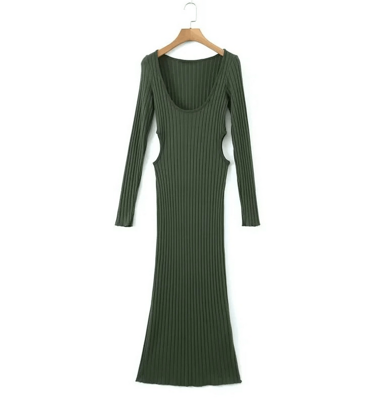 S / Army Green Runwaylover 1318 Hollow Out 2023 Ladies Sexy Tight Maxi Dress