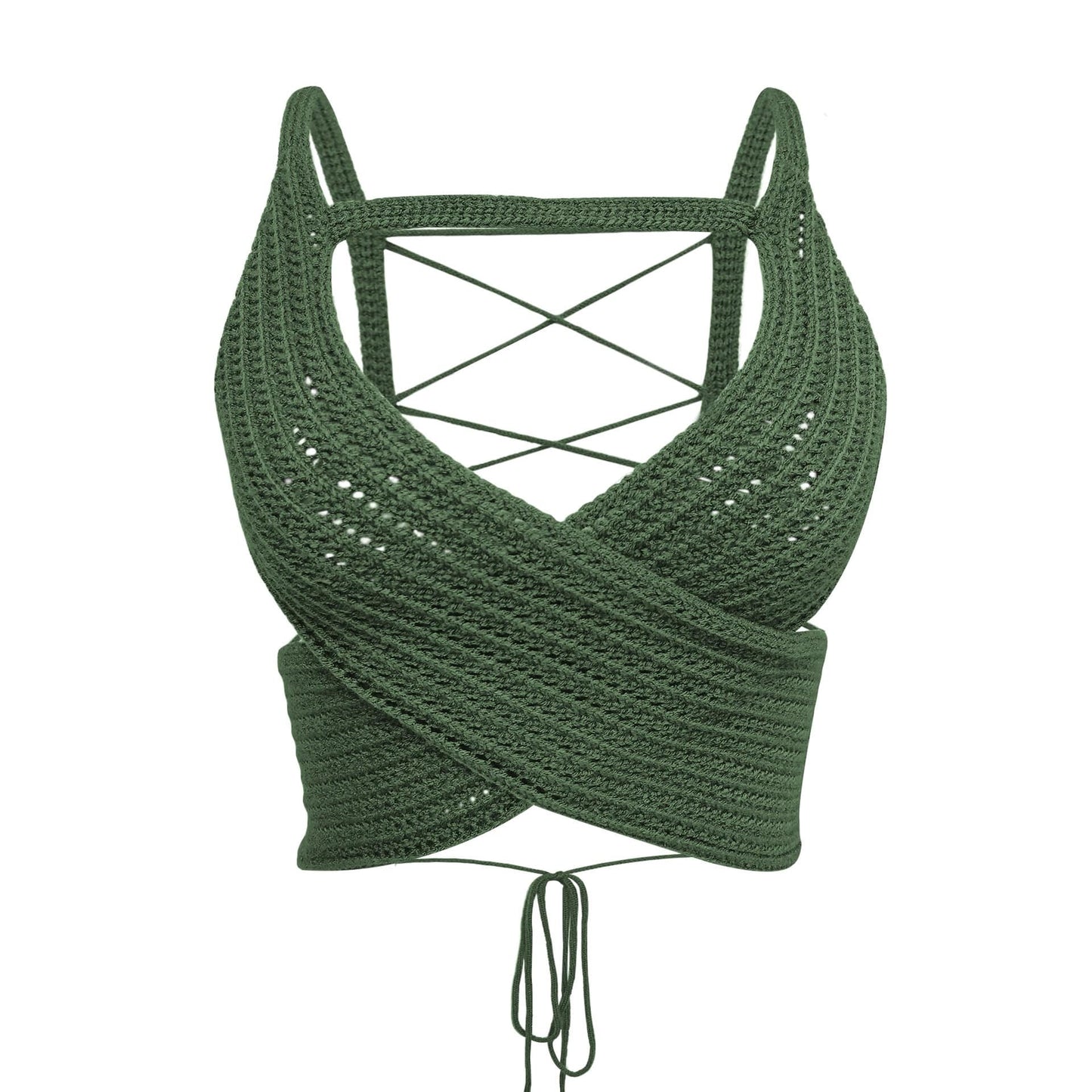 S / Army Green Women's Clothing Fall 2022 Y2K Basic Sleeveless Open Back Straps Tops Women Hollow Knitted Sweater Sexy Crop Tops