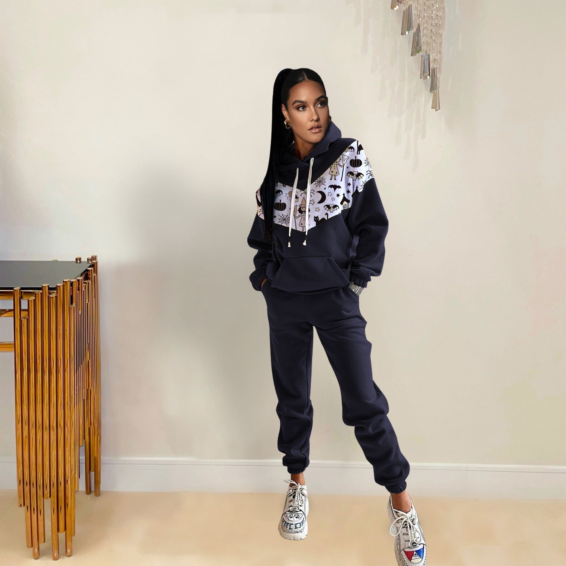 S / Black Custom Logo Women Hoodies Sweat Suit Set Quality Track Suit Hoodie For Women Loose Hooded