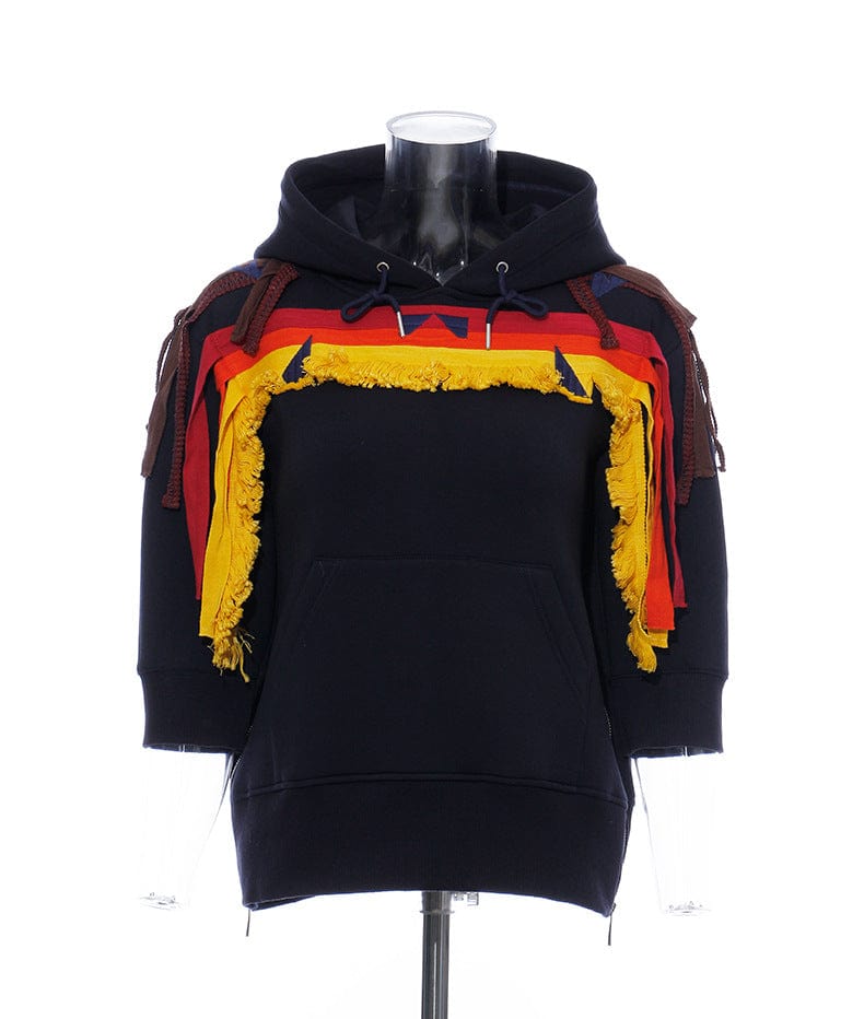 S / Black High Street Hooded Loose Sweatshirt Embroidered Hooded Tops Short Zipper Sweatshirts For Women