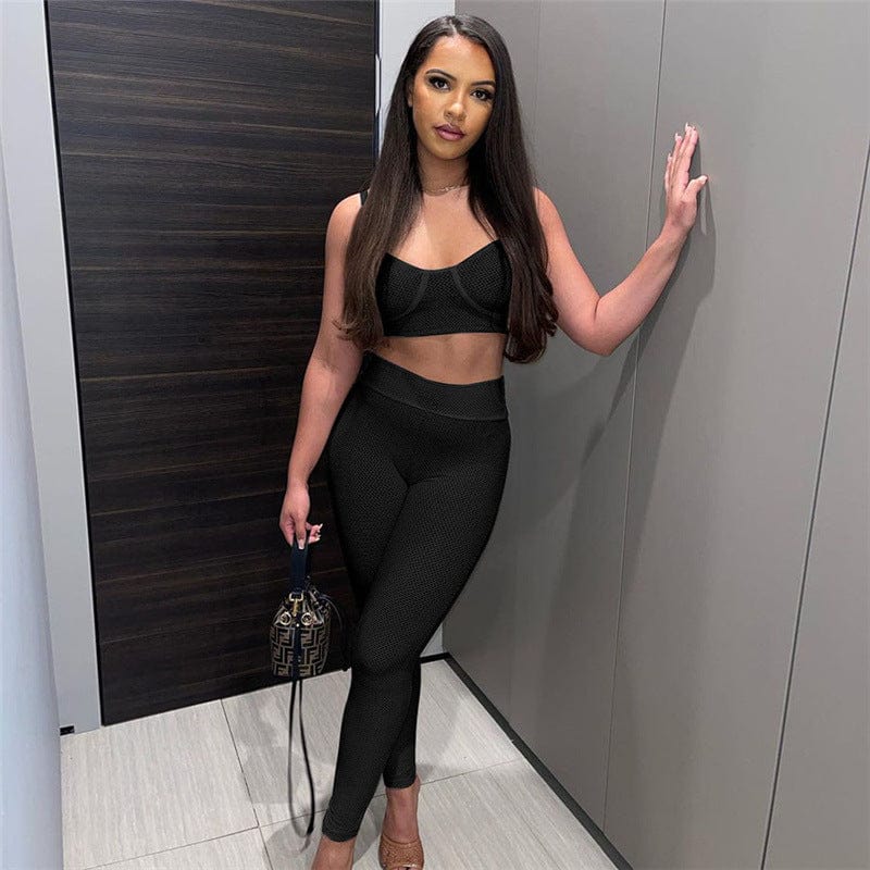 S / Black LW sexy summer outfit 2022 set new casual mesh see through woman 2 piece jogger pant set crop tops two piece set women clothing