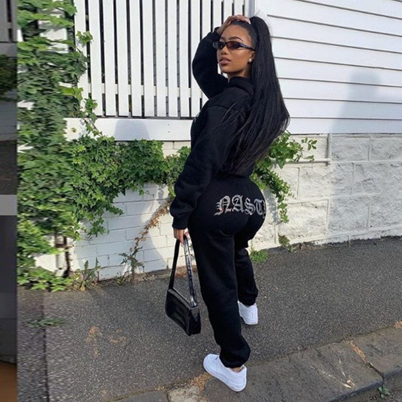 S / Black New Fashion Two Piece Set Hoodie Women Sweatsuits Set with Hoodie Pants Sports Suit