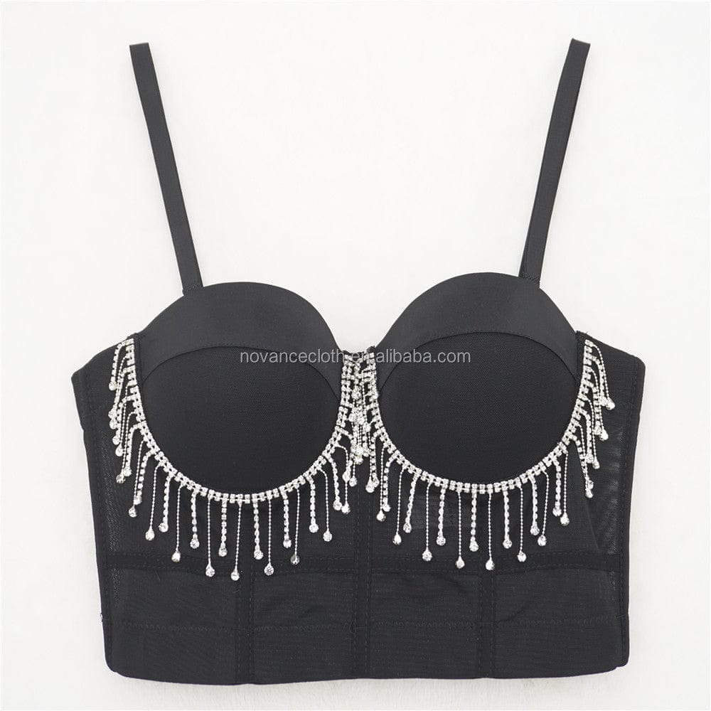 S / black NOVANCE tops de mujer de moda 2022 sexy hot girls suspenders diamond fringed white crop top short slim camisoles