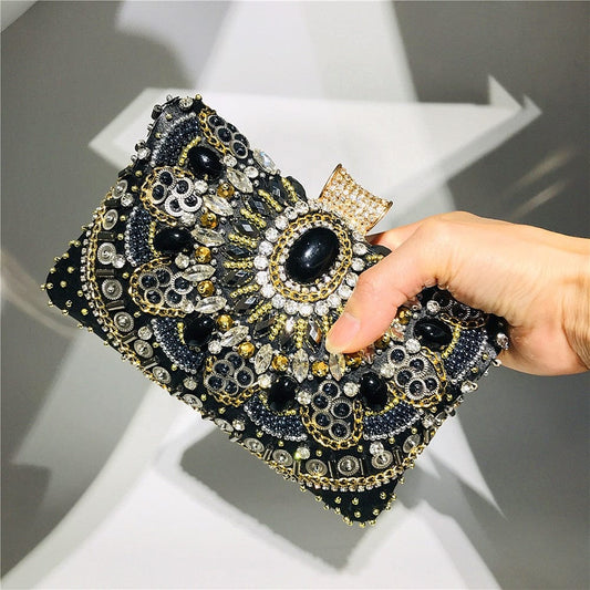 S / black OC3803 Fashion Women Beaded Clutch Bag Wholesale