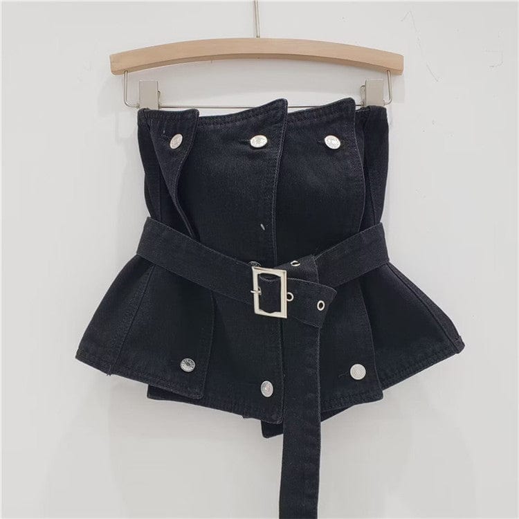 S / black Sexy Sleeveless Crop Denim Tube Tops with Belt 2023 Summer Women Designer Y2k Slim Jeans Tank Tops