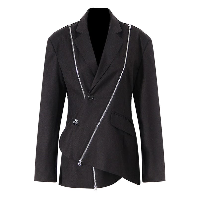 S / Black Spring 2022 new arrivals women's jackets long sleeve metal zipper slim fit irregular women's blazer