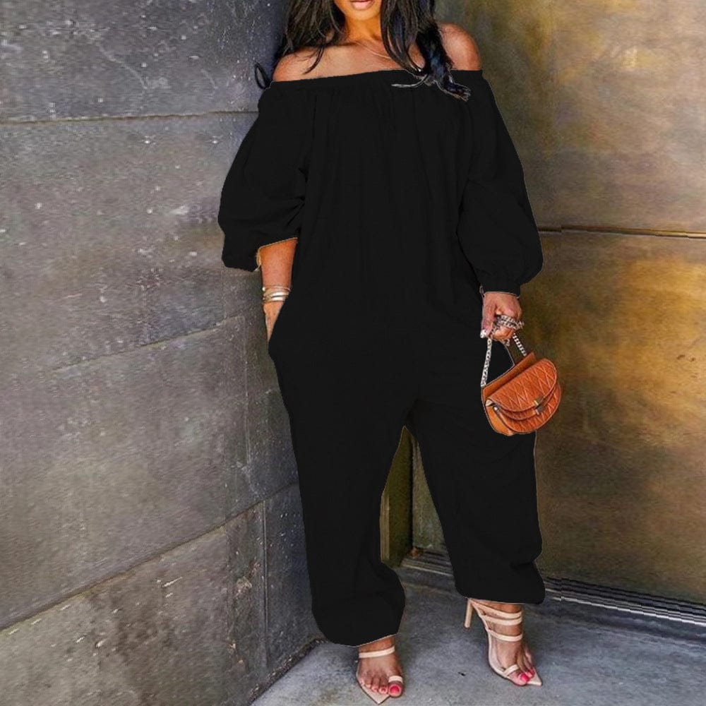 S / Black Wholesale 2022 fashion off the shoulder 1 piece jumpsuit loose casual one piece pants jumpsuit women