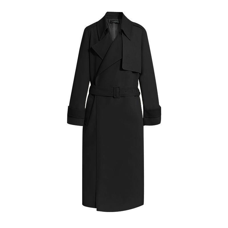 S / Black Wholesale Autumn Winter Luxury Popular Long Sleeve Black Windbreaker Long Trench Coat For Women