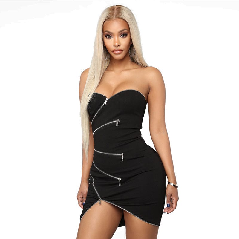 S / Black Women Dress 2022 Off Shoulder Dresses Women Lady Elegant Asymmetric Tube Top Bodycon Dress