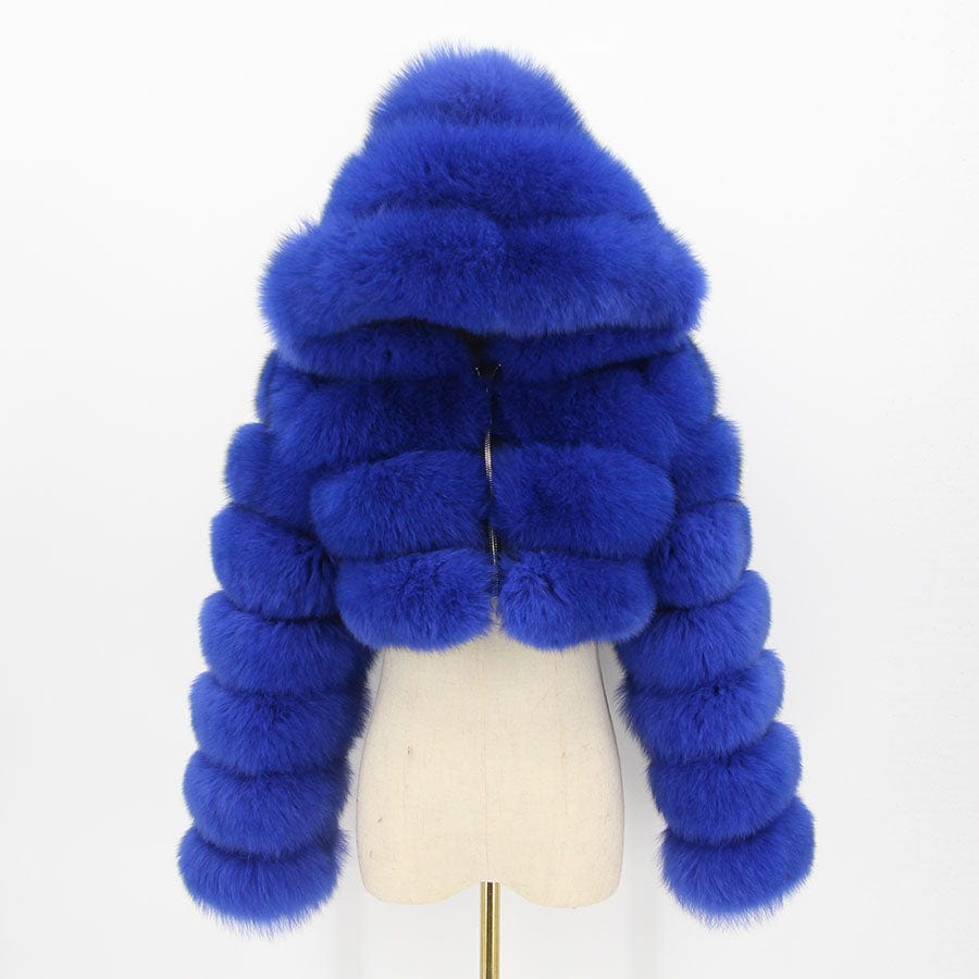 S / Blue Black Friday Sale QIUCHEN- QC20032 new arrival hot sale luxury jacket plus size fluffy real natural fox fur coat with hood