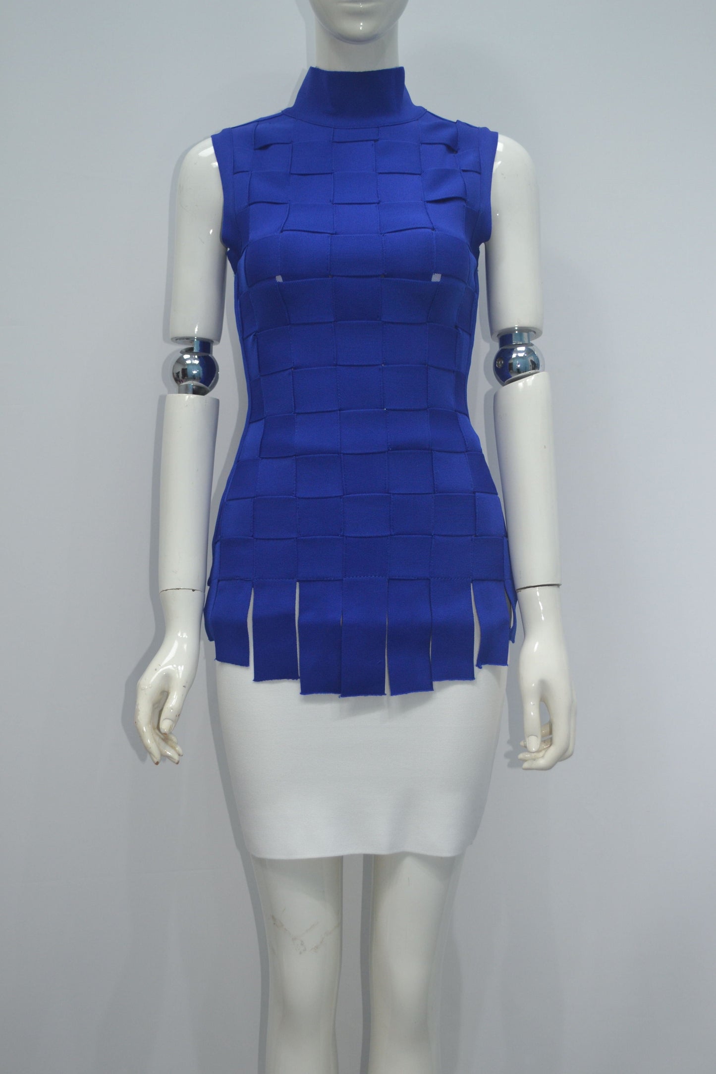 S / Blue Cross-Border Electronic Commerce Patchwork Square Lattice Fashion Elegant Summer Sleeveless Casual Dress Two Piece Sets Suits