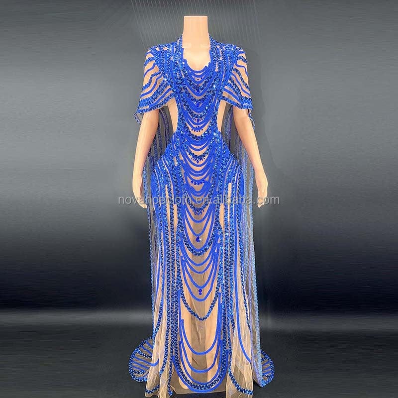 S / Blue Novance New Years Eve Party Supplies Sequins Graceful Evening Gown Cocktail Christmas Dress Vestidos Largos Psra Damas De Honor