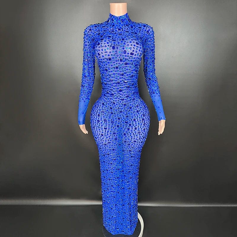 S / Blue Novance Y2507-LSD Casual Dresses Elegant Formal Sexy Gowns For Women Evening Dresses Mesh Wholesale Rhinestone Western Clothing