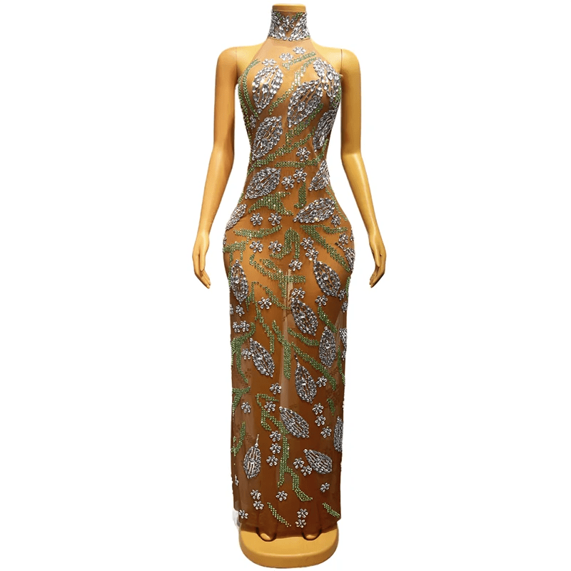 S / Brown NOVANCE prom dresses 2023  magnificent flowers and leaves diamond birthday dress  sleeveless elegance and sexy crystal dress