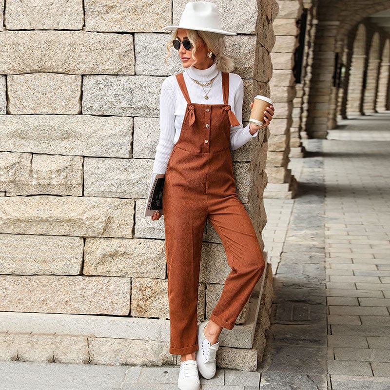 S / Brown Wholesale Casual Cotton Jumpsuit Rompers Fall Womens Jumpsuit 2022 Streetwear Jumpsuits