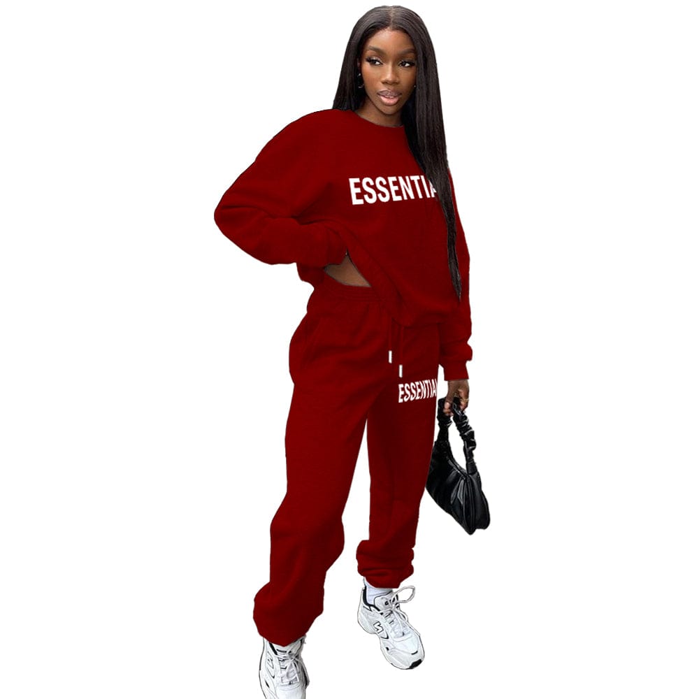 S / Burgundy 2022 New arrival hot selling custom logo sweatpants and hoodie set letter print fall long sleeve women's hoodies