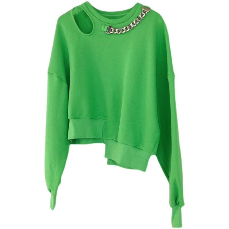 S / Green 2022 New irregular fashion Women Hoodie chain splicing asymmetrical sweater jacket