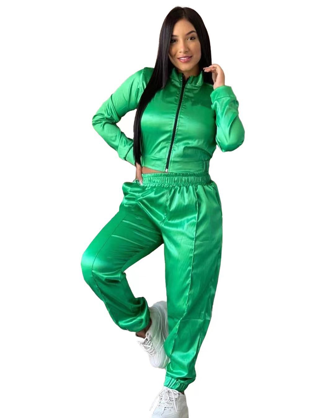 S / green 2023 Spring Women 2 Piece Set Women Sweat Suits Joggers Pants Casual Outfit Zipped Tops Match Pants Fashionable Women's Sets