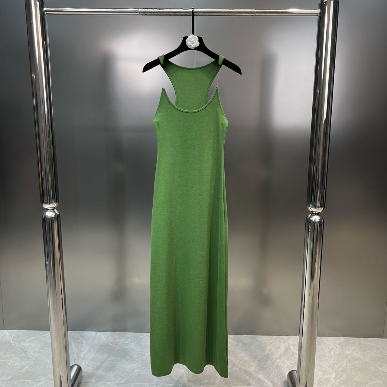 S / green OUDINA Wholesale Hotselling TrendyTransparent Shoulder Sleeveless Ladies Dress Casual Elegant Long Dresses Women