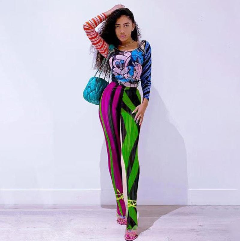 S / green RX New arrival wholesale cheap clothing women's high waist printing trousers & pants fall ladies skinny pants