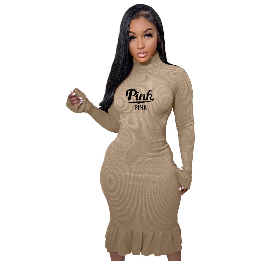 S / Khaki J&H 2022 new fashion bodycon sweater dress women fashion backless fringe dress elegance fall casual dress