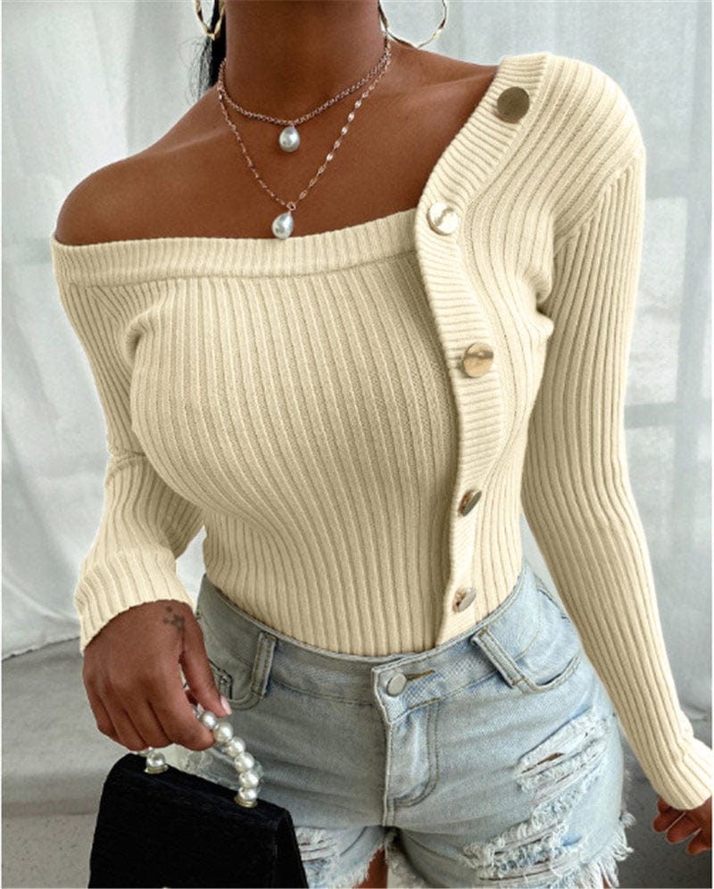 S / Khaki Wholesale Autumn And Winter New Fashion Stitching Button Threaded Top Women'S Clothing