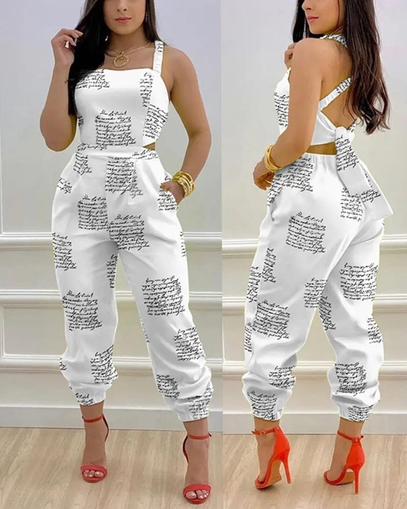 S / letter print Wholesale Women's Loose Cut Out One Piece Jumpsuit Workout Sleeveless Backless  Cargo Jumpsuits Women 2022