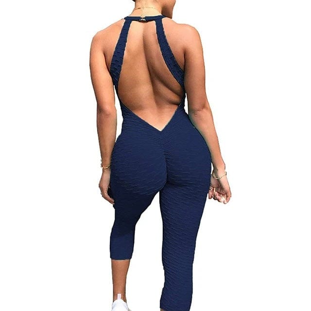 S / navy blue Women new style fashion print casual sleeveless v neck sexy wide leg jumpsuit