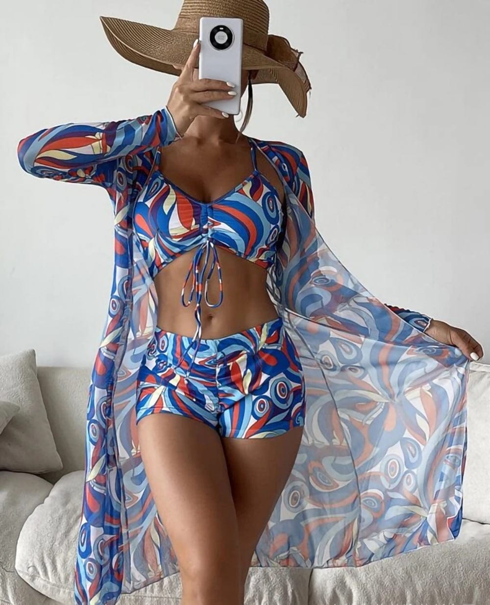 S / No.6 OOTN 2023 Summer Push Up Beach Bathing Suit Tropical High Waist Bikini three piece swim set Sexy Long Sleeve Cover Up Swimsuit