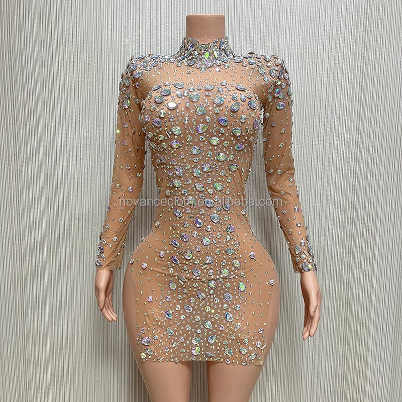 S / Nude Novance Merry Christmas 2023 Shinny Crystal Rhinestone Slit Dress Womens Fashion Runway High Fashion Robe De Soiree Elegant