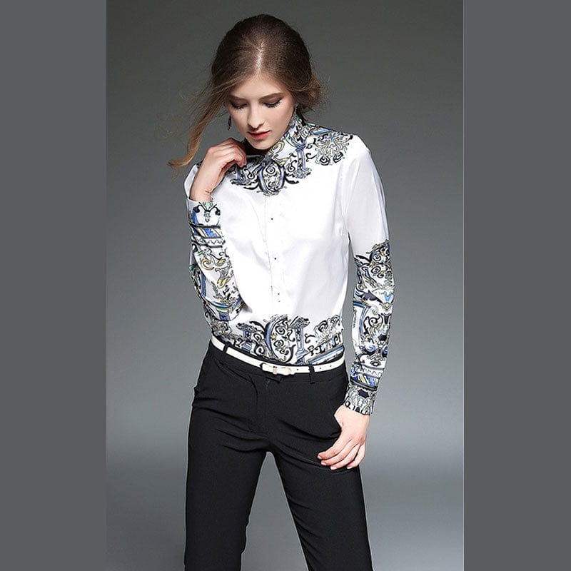 S / OTHER Spot YSQ8513045 new women's European and American temperament print shirt fashion wild lapel long-sleeved shirt