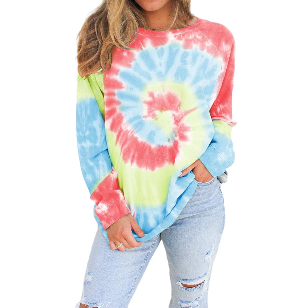 S / Pink Fashion womans long-sleeved tie dye sweatshirt crop hoodie T shirt