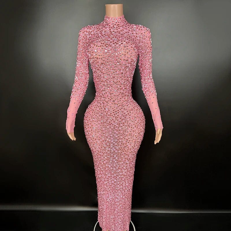 S / Pink Novance Y2507-LSD Casual Dresses Elegant Formal Sexy Gowns For Women Evening Dresses Mesh Wholesale Rhinestone Western Clothing