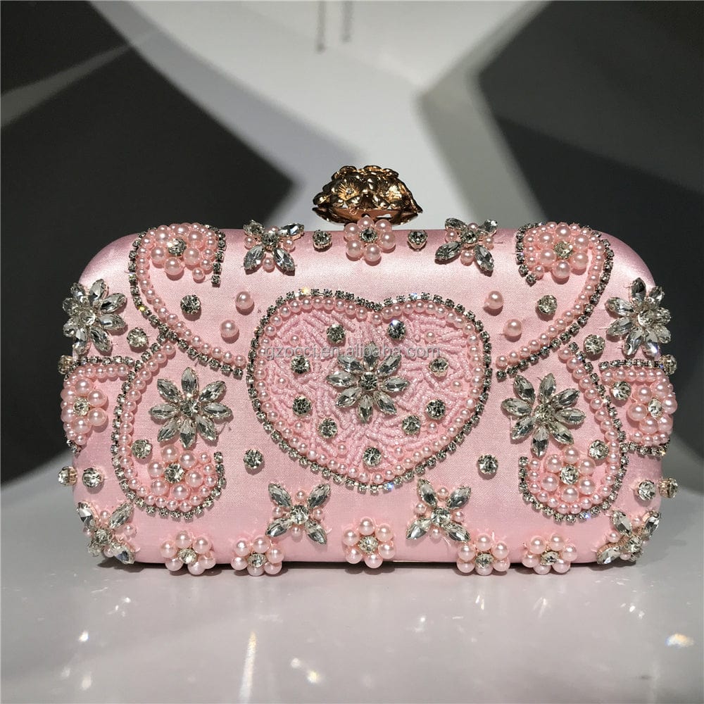 S / PINK OC3811 Wholesale China Elegant Clutch Bag Handmade Beaded Evening Bags