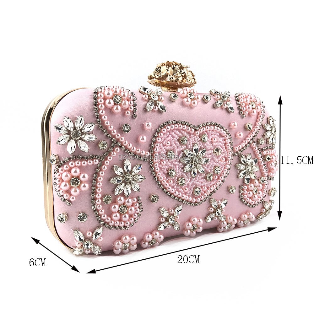 S / PINK OC3811 Wholesale China Elegant Clutch Bag Handmade Beaded Evening Bags