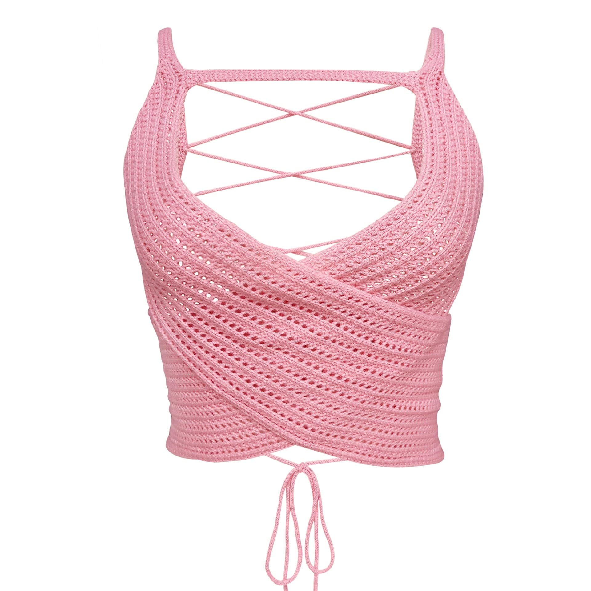 S / Pink Women's Clothing Fall 2022 Y2K Basic Sleeveless Open Back Straps Tops Women Hollow Knitted Sweater Sexy Crop Tops